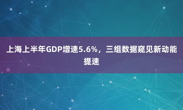 上海上半年GDP增速5.6%，三组数据窥见新动能提速