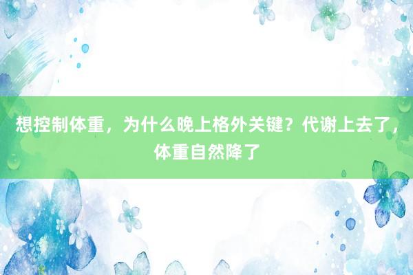 想控制体重，为什么晚上格外关键？代谢上去了，体重自然降了