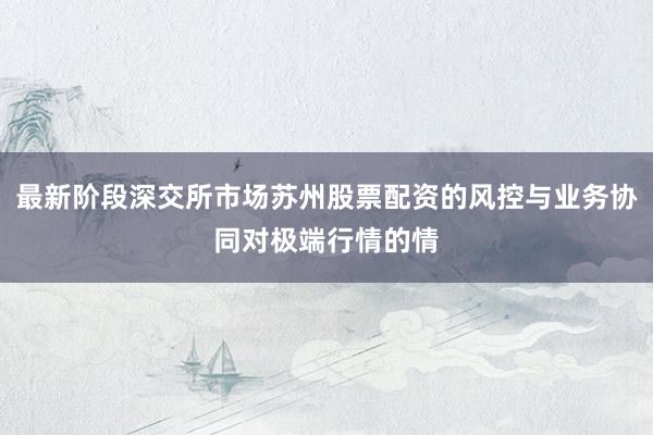 最新阶段深交所市场苏州股票配资的风控与业务协同对极端行情的情