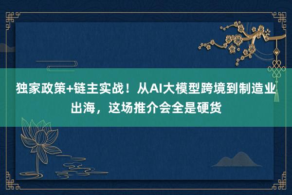 独家政策+链主实战！从AI大模型跨境到制造业出海，这场推介会全是硬货