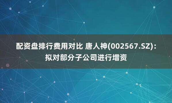 配资盘排行费用对比 唐人神(002567.SZ)：拟对部分子公司进行增资